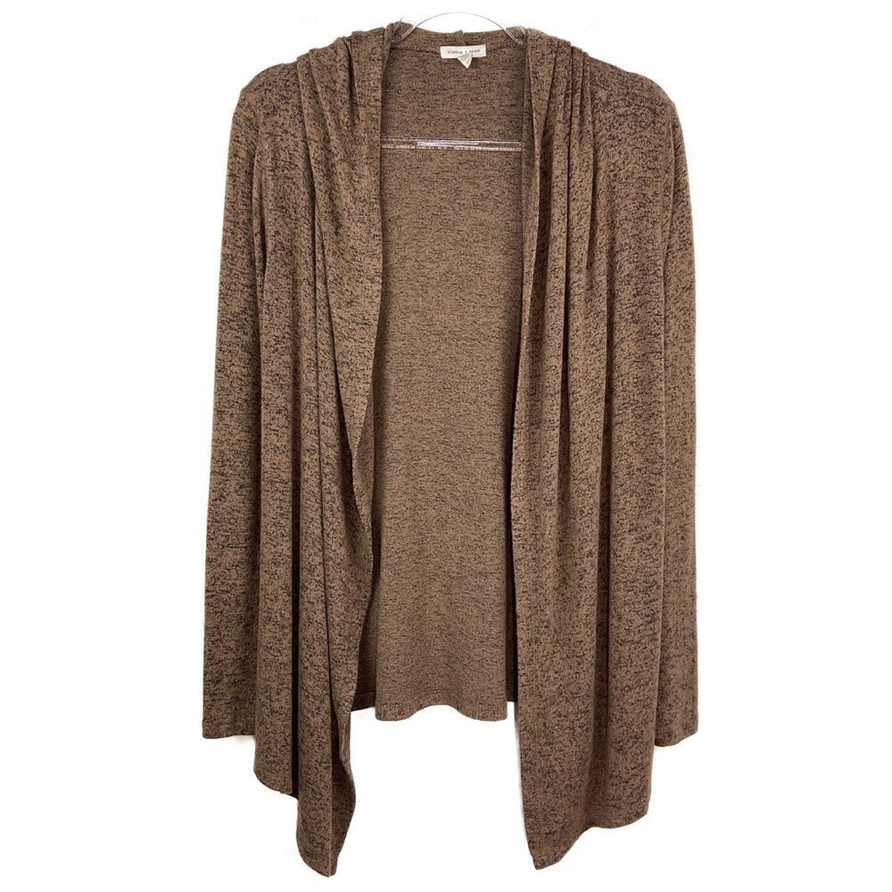 Silence + Noise Tan Brown Speckled Hooded Waterfall Cardigan Sweater XS